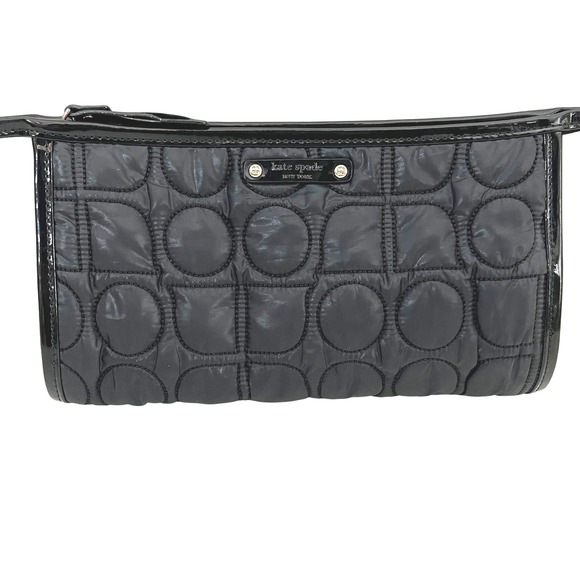 Kate Spade New York Black Quilted Cosmetic Bag Zippered Pouch Circles Rare - Picture 1 of 4